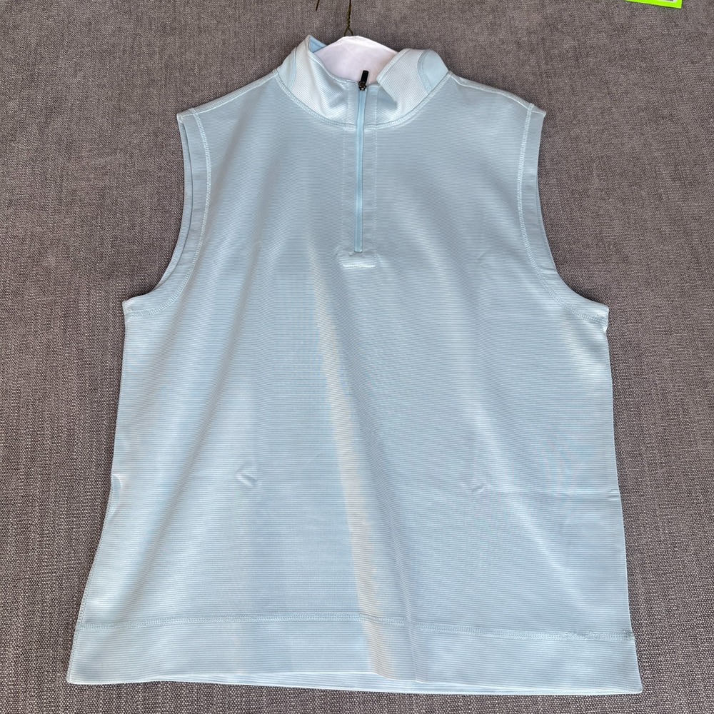 Hickey Freeman Golf Vest Womens L Light Blue Pinstriped Stretch 1/4 Zip Pullover